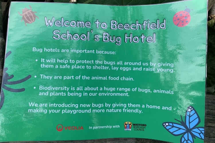 Welcome sign for the Beechfield Bug hotel